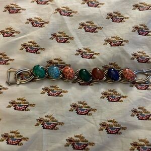 Seven multicolor stone, silver  bracelet vintage